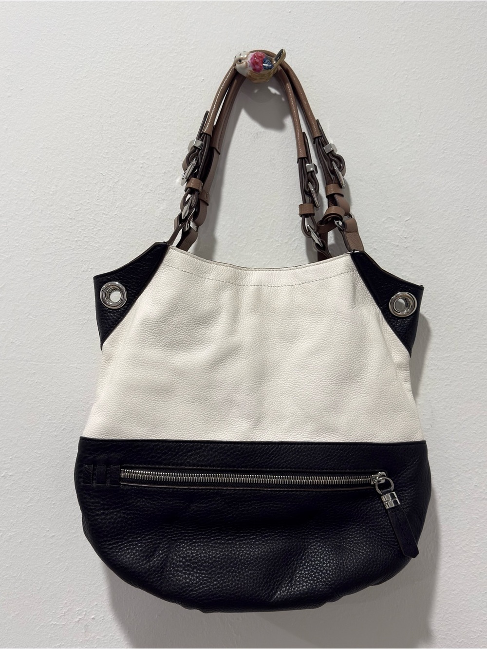 Women’s orYANY Two-Tone Leather Tote Bag in White and Black